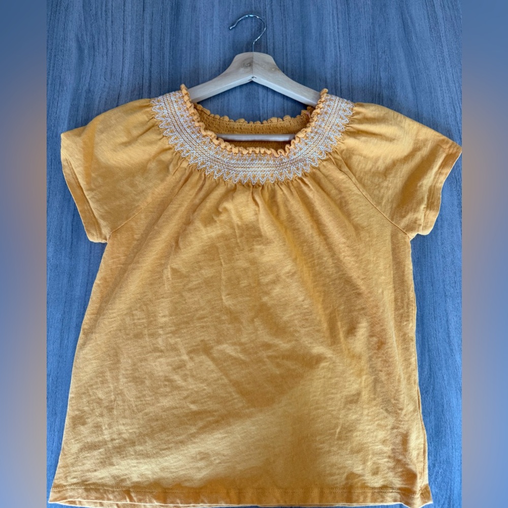 Jcrew Factory Smocked Neck Tee, Golden Yellow, Size XS